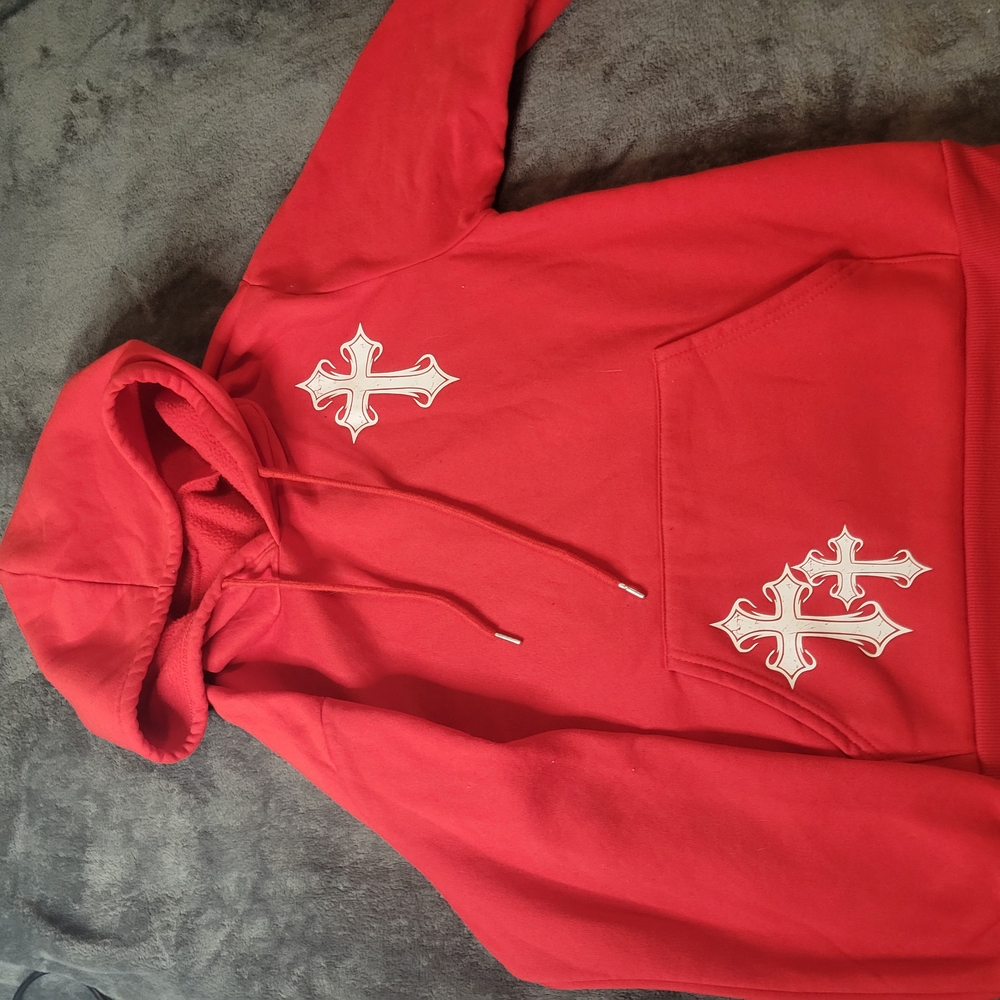 Red Hoodie with Cross Patches